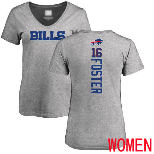 NFL Women Buffalo Bills #16 Robert Foster Ash Backer V-Neck T Shirt